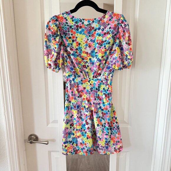 STAUD Milla Floral-print Crêpe De Chine Minidress In Rainbow Flower Market - Picture 4 of 4